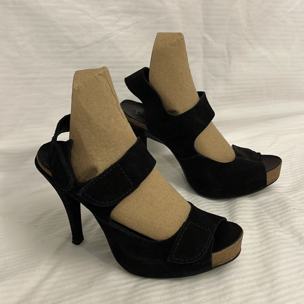 Pedro Garcia Black Suede Mid-Heel Sandals Size 37.5 Usa 7.5 - Image 5